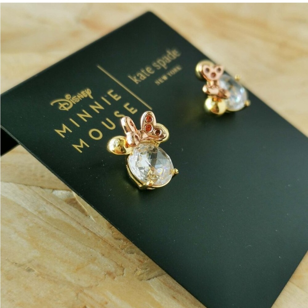 Kate Spade Gold and Pink Rhinestones Minnie Mouse Earrings - Picture 2 of 3